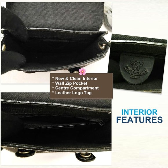 CRAZY COW Italy Unisex Black Genuine Leather Matte Crossbody Purse Belt Bag Flap - Picture 5 of 9